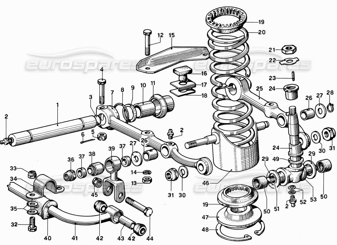 ferrari 365 gt 2+2 (mechanical) sospensione della ruota anteriore: diagramma delle parti dei bracci inferiori