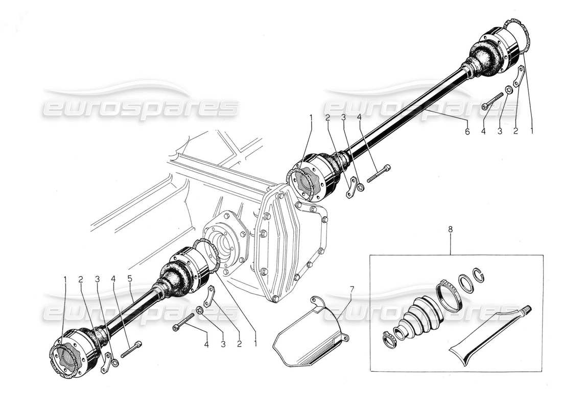 lamborghini jalpa 3.5 (1984) diagramma delle parti degli alberi di trasmissione