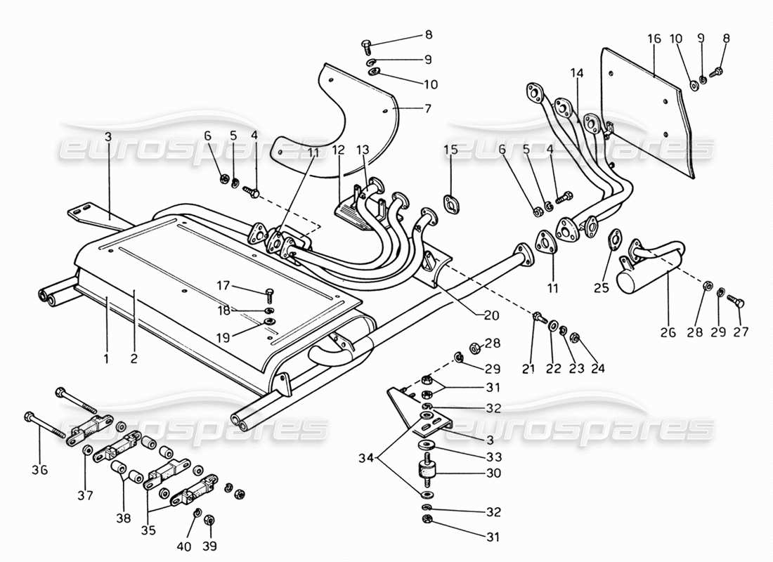 ferrari 206 gt dino (1969) diagramma delle parti del gruppo tubi di scarico