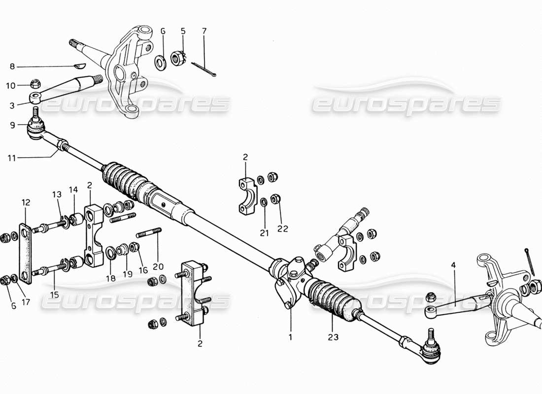 ferrari 206 gt dino (1969) schema delle parti della scatola dello sterzo e dei collegamenti dello sterzo