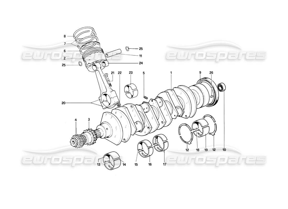 ferrari 400i (1983 mechanical) albero motore - bielle e pistoni schema parte