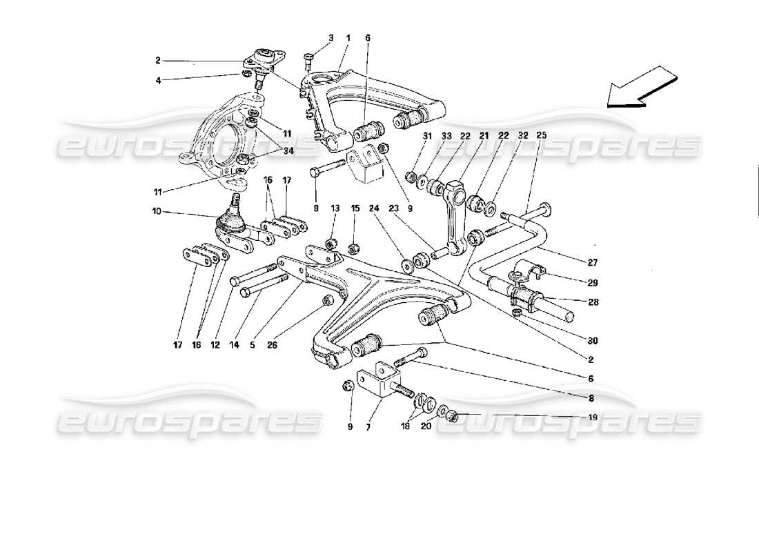 ferrari mondial 3.4 t coupe/cabrio sospensioni anteriori - schema delle parti bracci trasversali