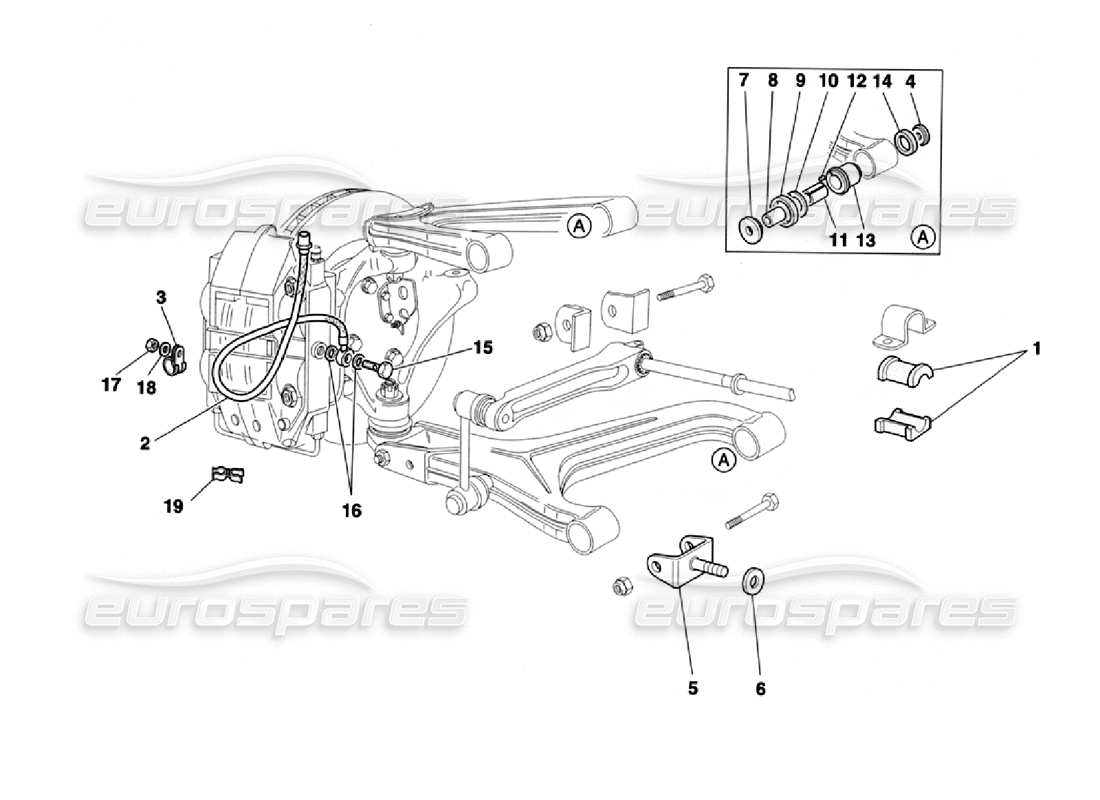 ferrari 355 challenge (1996) diagramma delle parti della sospensione anteriore e dei tubi dei freni