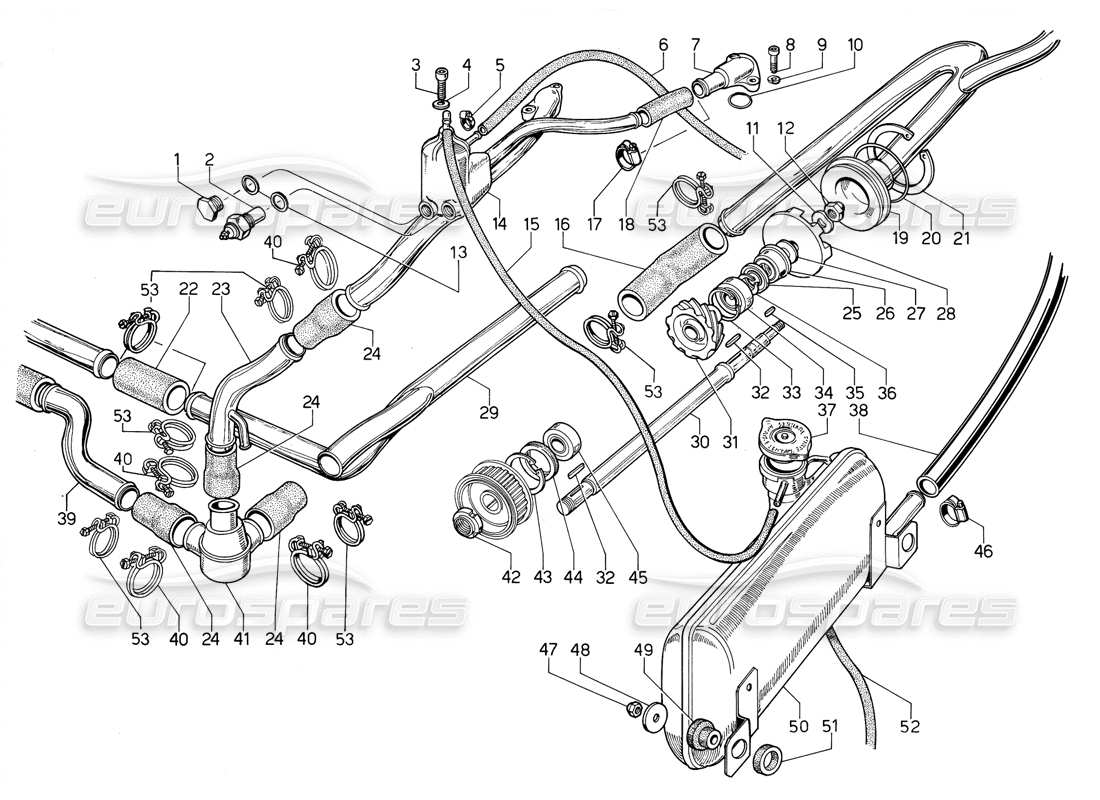lamborghini jalpa 3.5 (1984) pompa dell'acqua e sistema diagramma delle parti