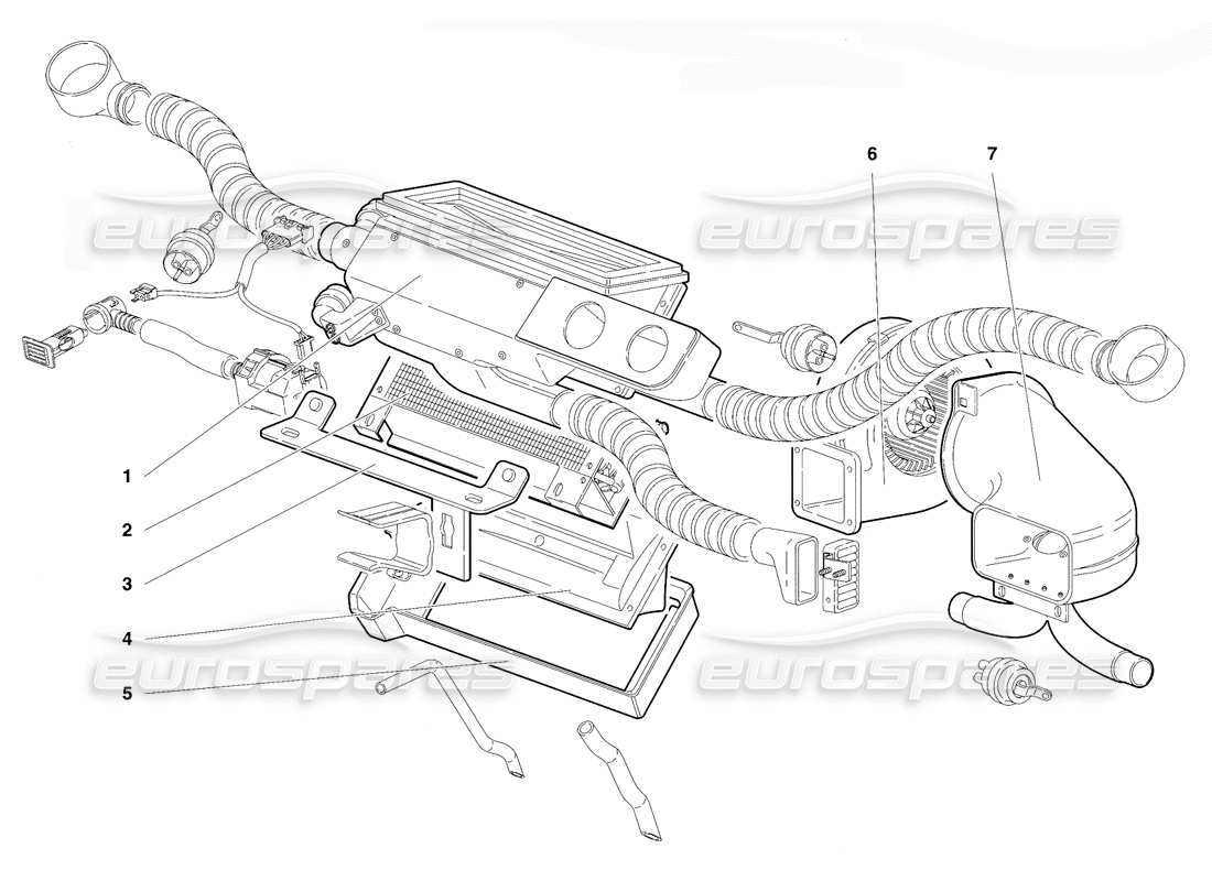 lamborghini diablo vt (1994) diagramma delle parti del climatizzatore (valido per versione rh d. - aprile 1994).