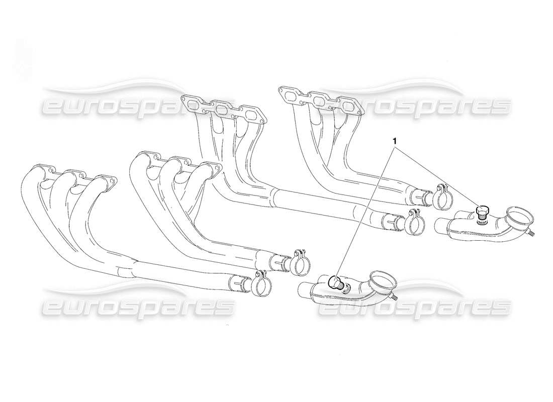 lamborghini diablo vt (1994) diagramma delle parti del sistema di scarico (valido per la versione per l'arabia saudita - aprile 1994).