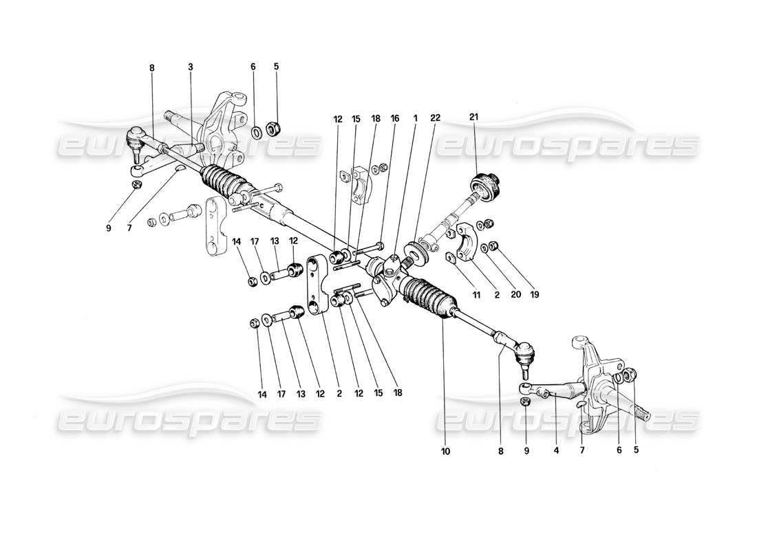 ferrari 308 quattrovalvole (1985) schema delle parti della scatola dello sterzo e del collegamento