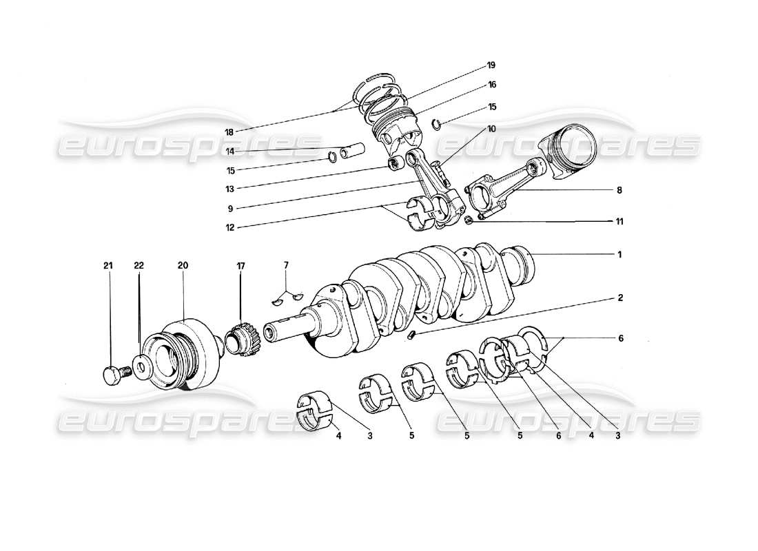 ferrari 308 quattrovalvole (1985) albero motore - bielle e pistoni schema parte