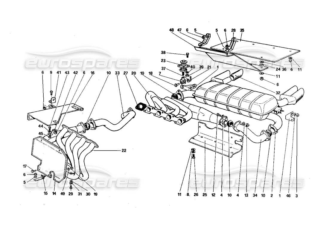 ferrari 308 quattrovalvole (1985) impianto di scarico diagramma delle parti