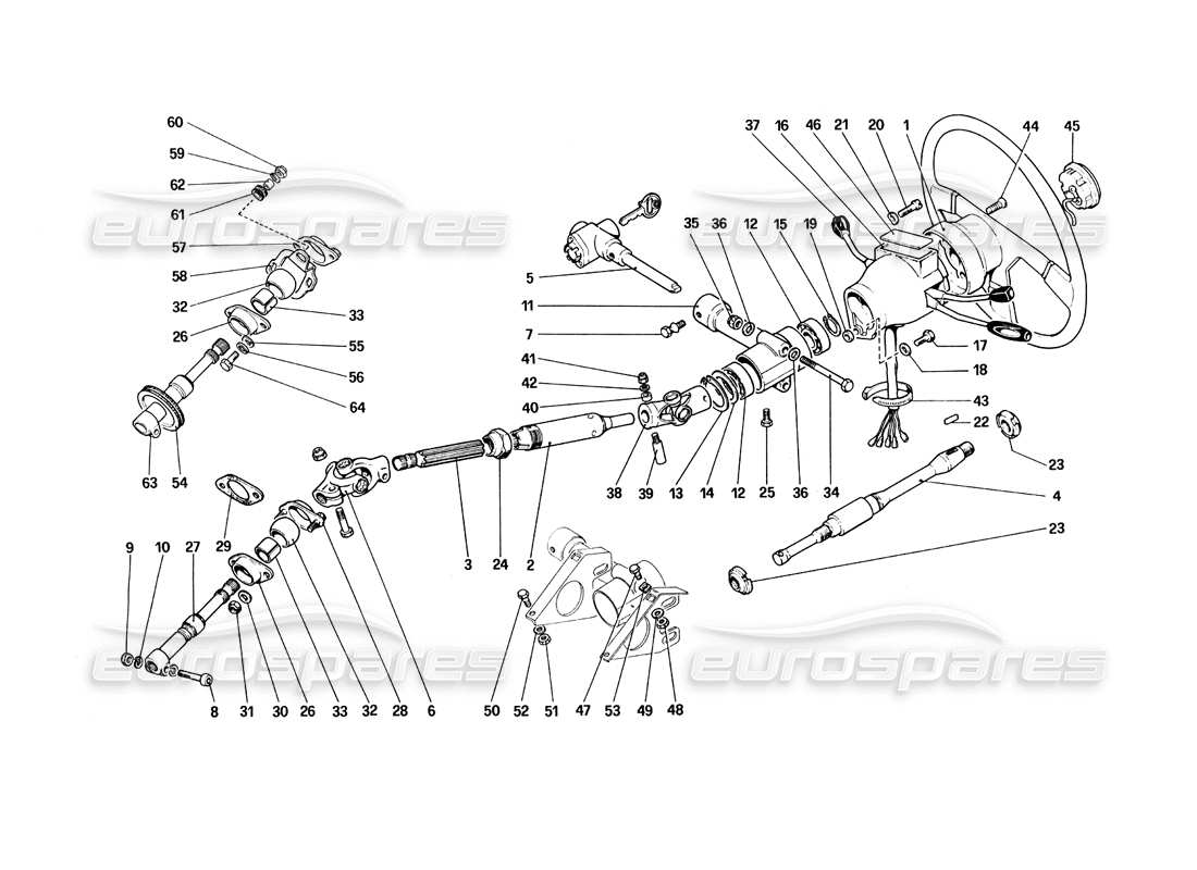 ferrari 308 quattrovalvole (1985) diagramma delle parti del piantone dello sterzo