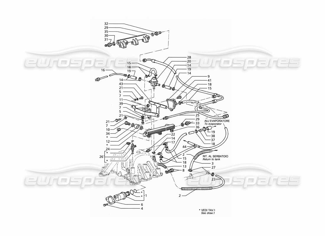 maserati ghibli 2.8 (abs) diagramma delle parti degli accessori del sistema di iniezione