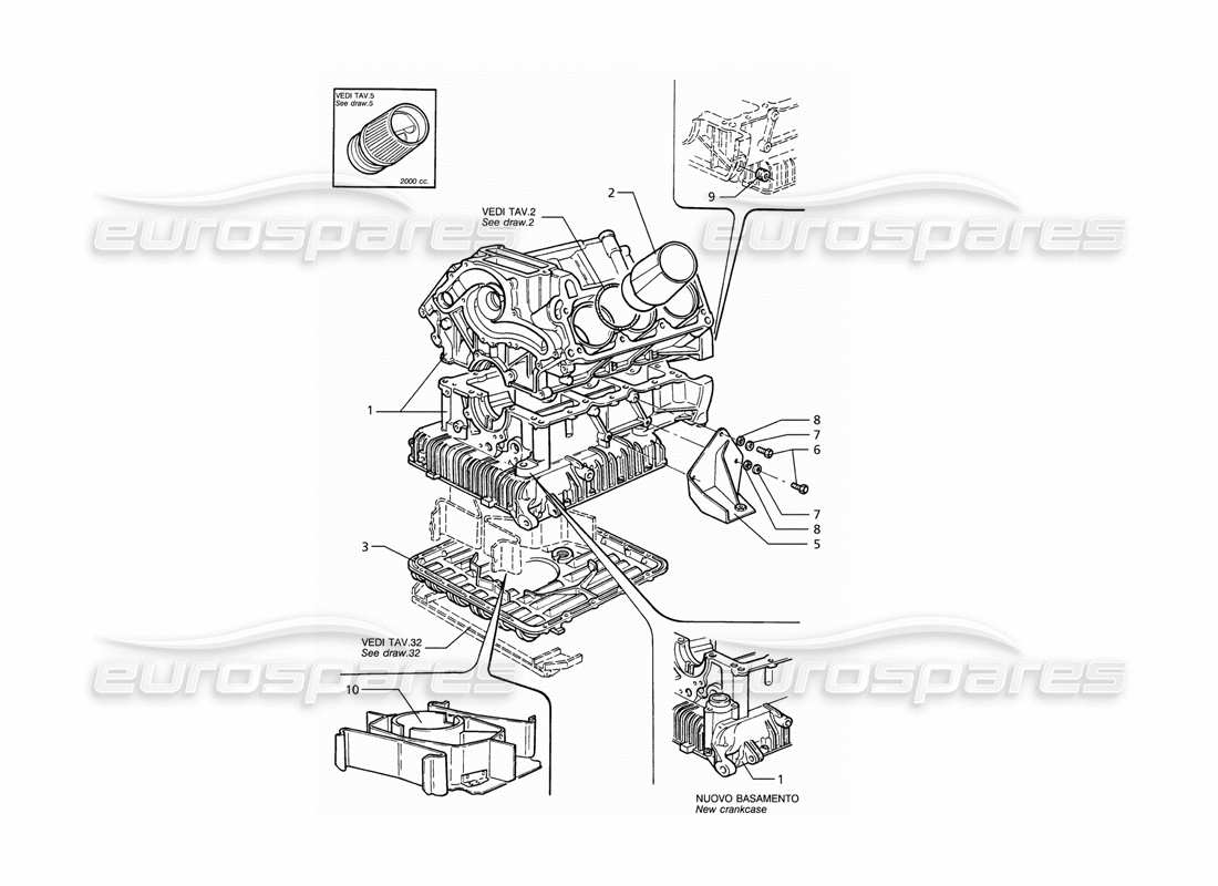 maserati ghibli 2.8 (abs) blocco cilindri e coppa dell'olio diagramma delle parti