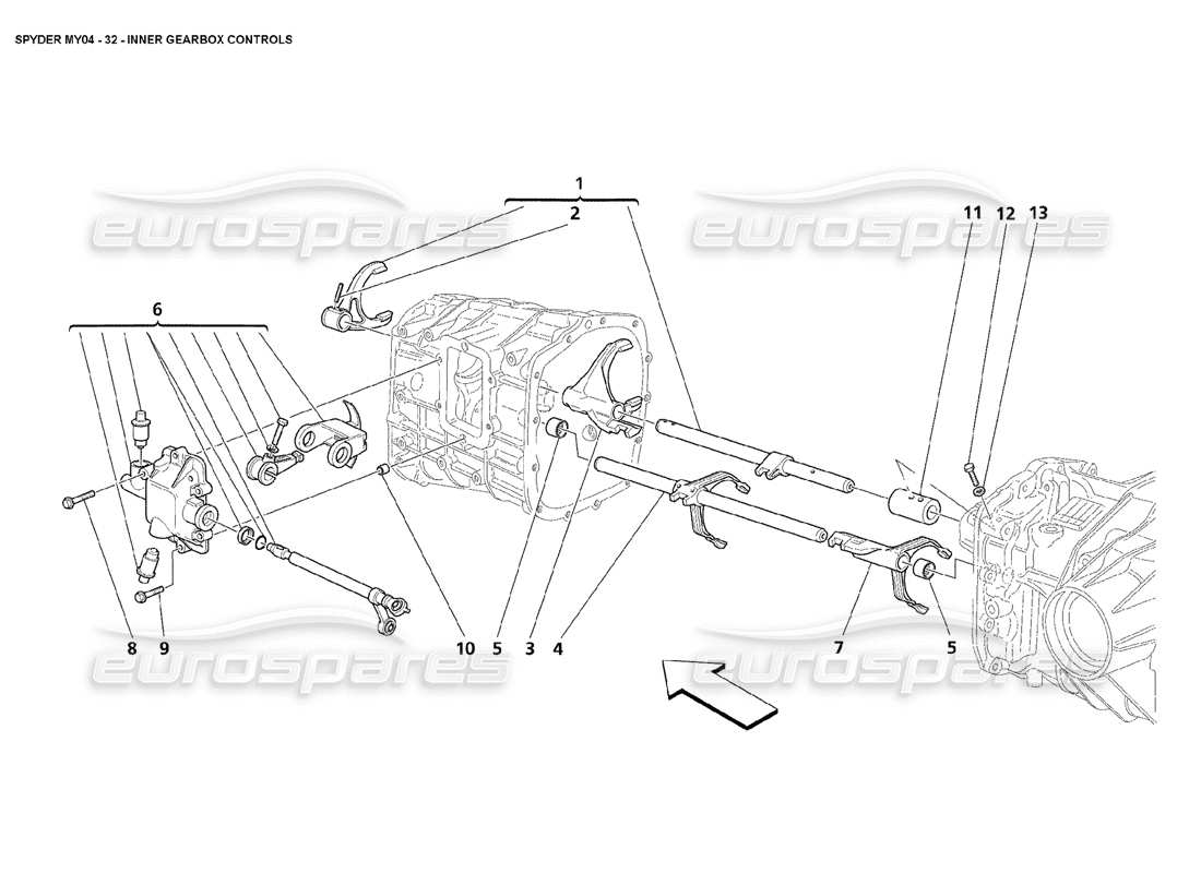 maserati 4200 spyder (2004) diagramma delle parti dei controlli interni del cambio