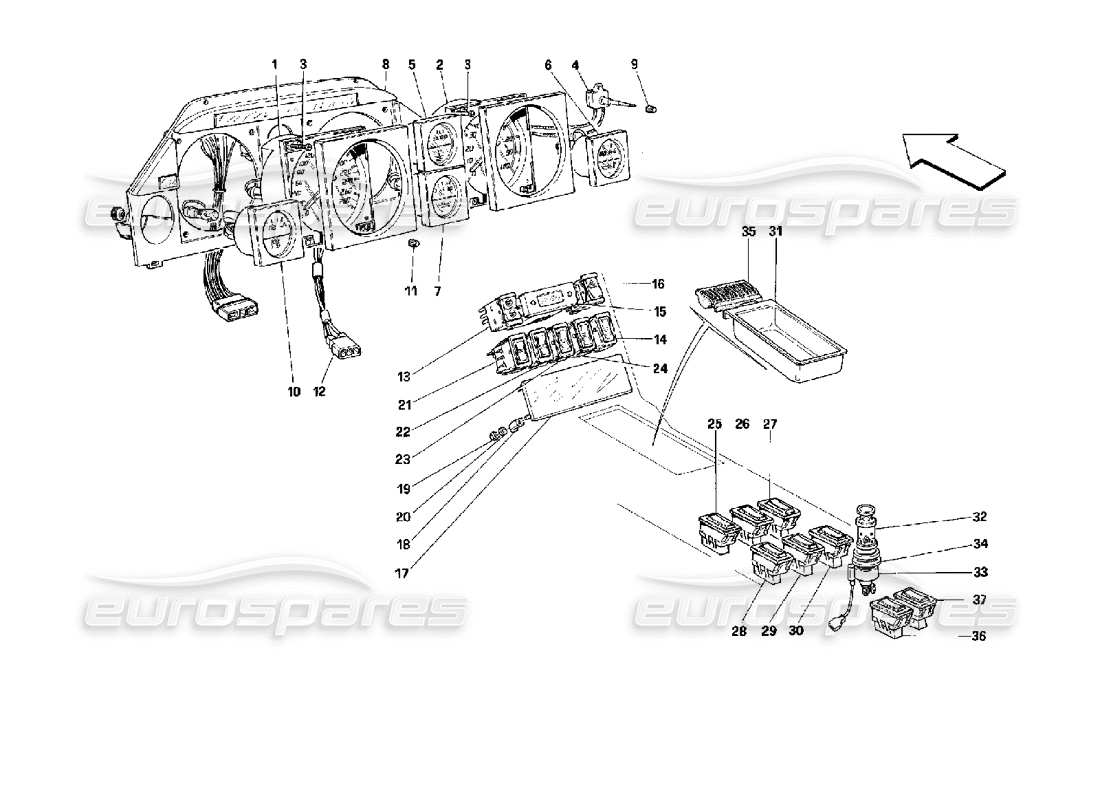 ferrari mondial 3.4 t coupe/cabrio strumenti diagramma delle parti