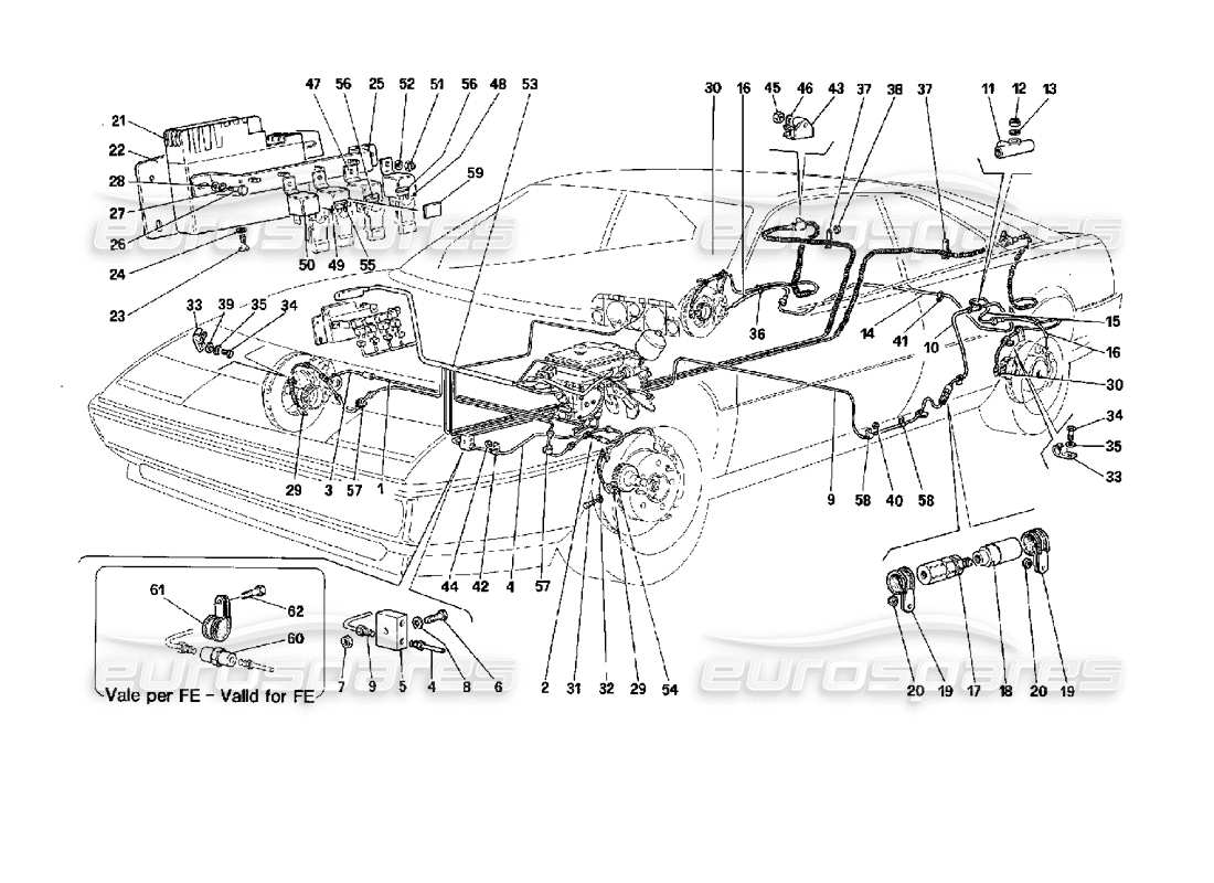 ferrari mondial 3.4 t coupe/cabrio schema delle parti del sistema antiscivolo