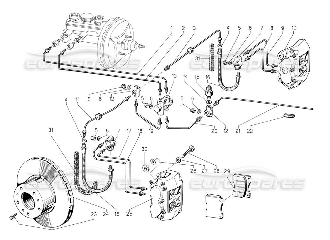 lamborghini jalpa 3.5 (1984) diagramma delle parti dei freni anteriori