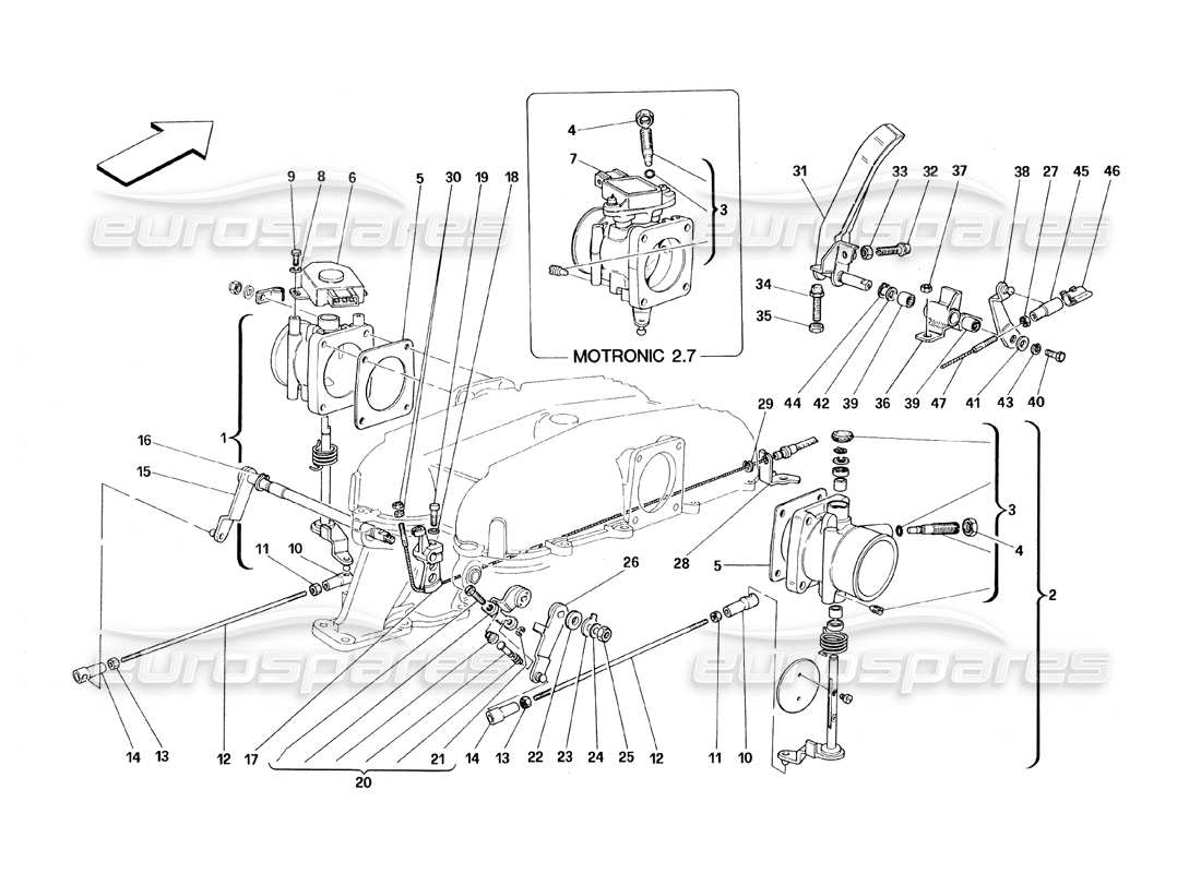 ferrari 348 (1993) tb / ts diagramma delle parti dell'alloggiamento dell'acceleratore e del collegamento