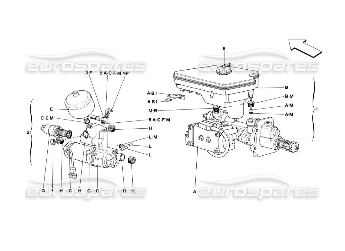 ferrari 348 (1993) tb / ts schema delle parti del sistema idraulico per l'antislittamento