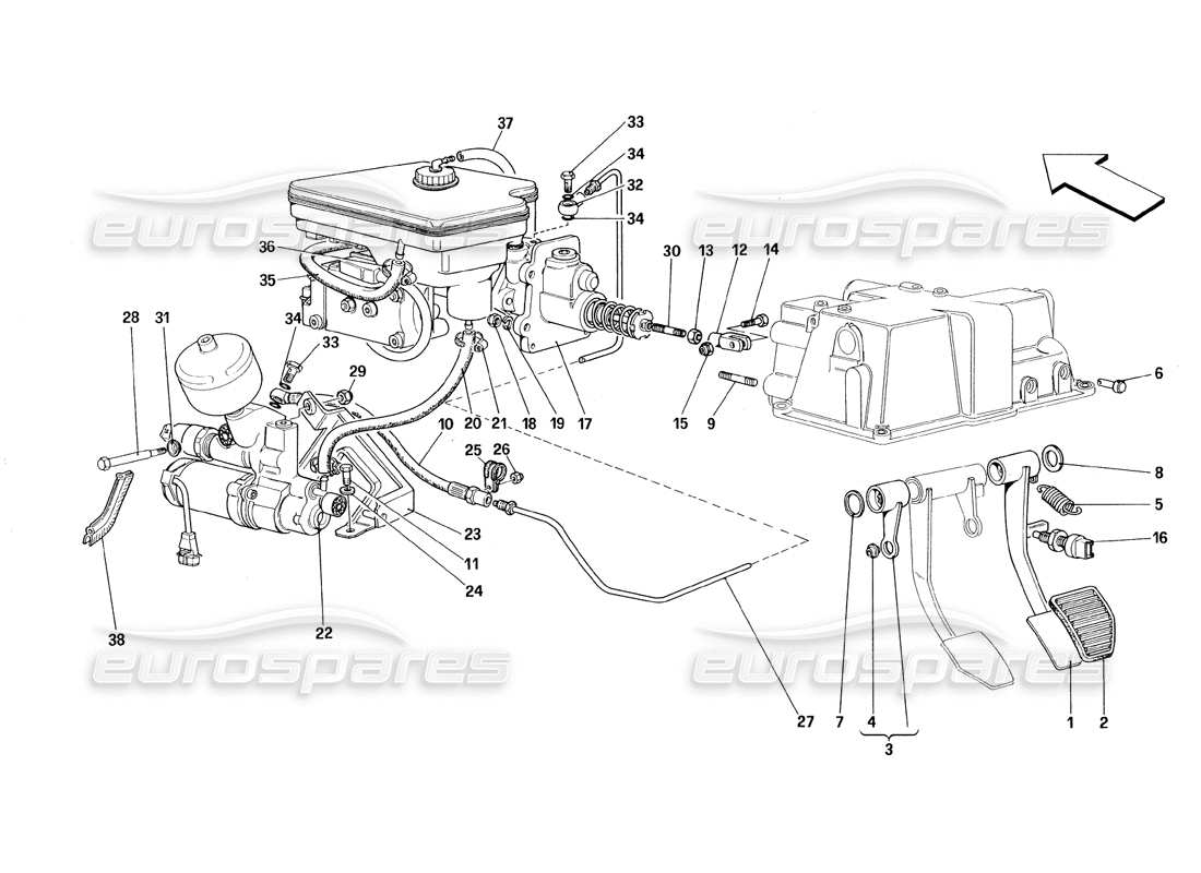 ferrari 348 (1993) tb / ts schema delle parti del sistema idraulico dei freni