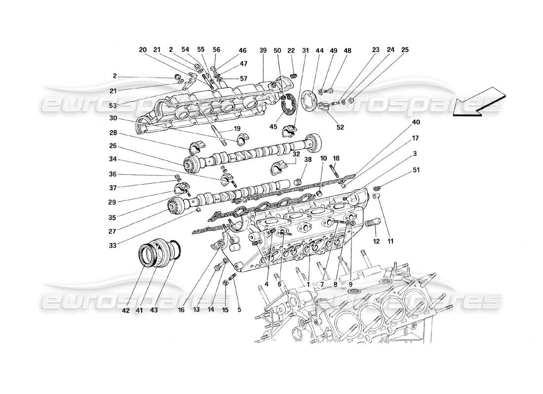 ferrari 348 (1993) tb / ts schema delle parti della testata destra