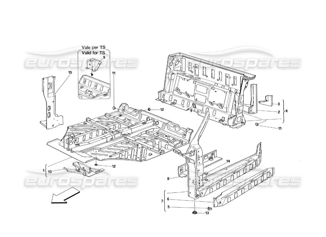 ferrari 348 (1993) tb / ts diagramma delle parti delle strutture della parte centrale