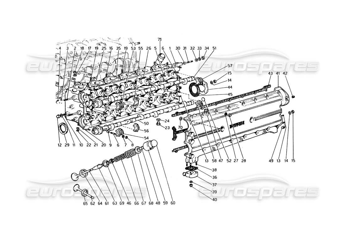 ferrari 365 gt4 berlinetta boxer diagramma delle parti della testata (sinistra).