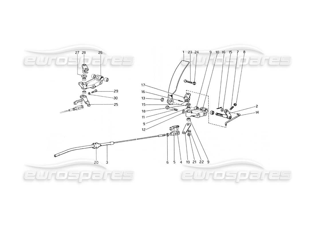 ferrari 365 gt4 berlinetta boxer diagramma delle parti del comando dell'acceleratore (varianti per versioni con guida a destra).