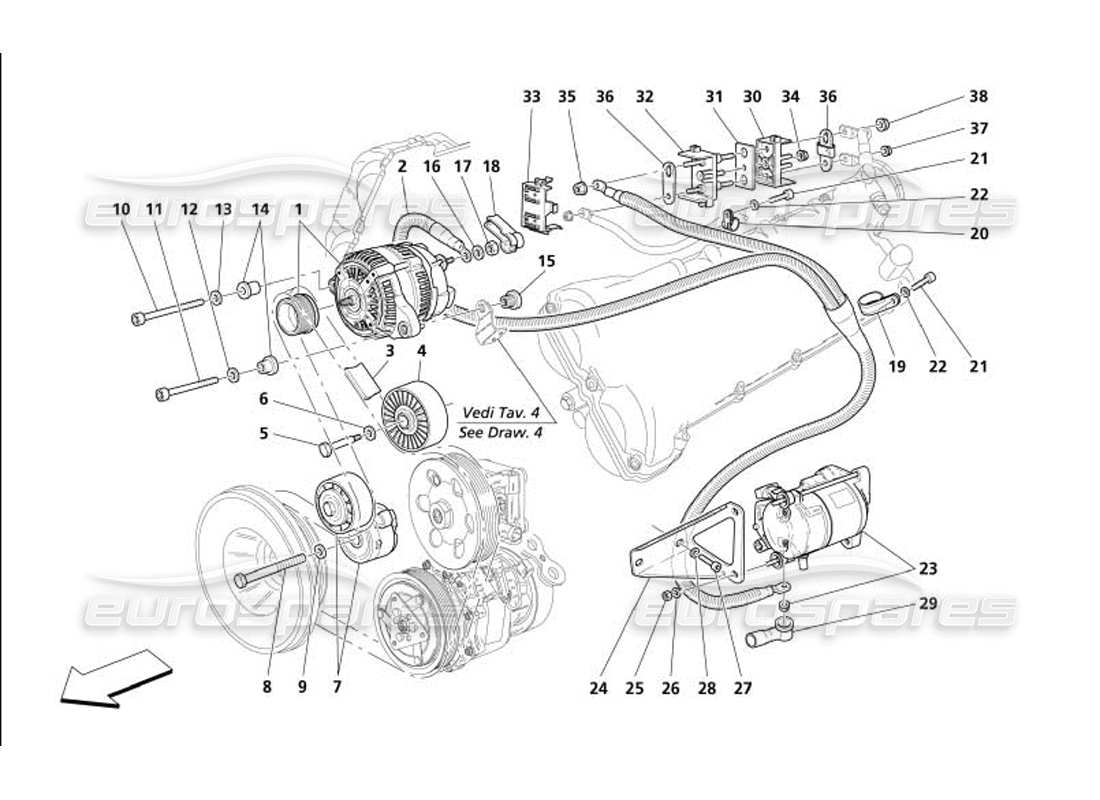 maserati 4200 gransport (2005) diagramma delle parti del motore di avviamento del generatore di corrente