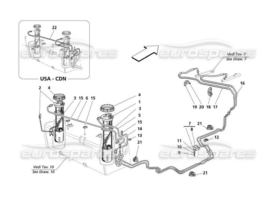 maserati 4200 gransport (2005) diagramma delle parti della pompa del carburante e dei tubi