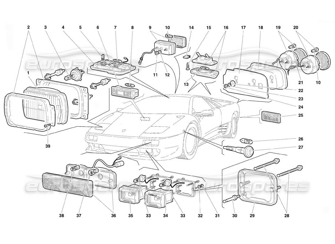lamborghini diablo vt (1994) luci diagramma delle parti