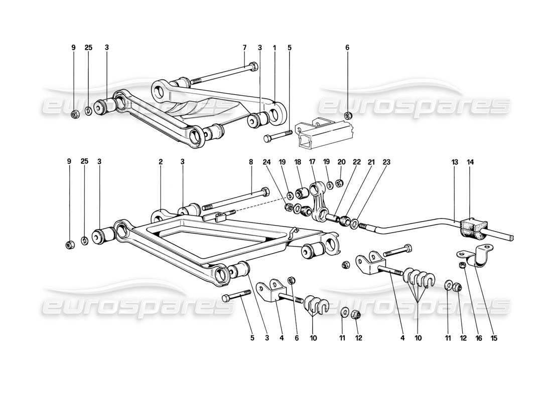 ferrari mondial 3.2 qv (1987) sospensioni posteriori - schema delle parti bracci trasversali