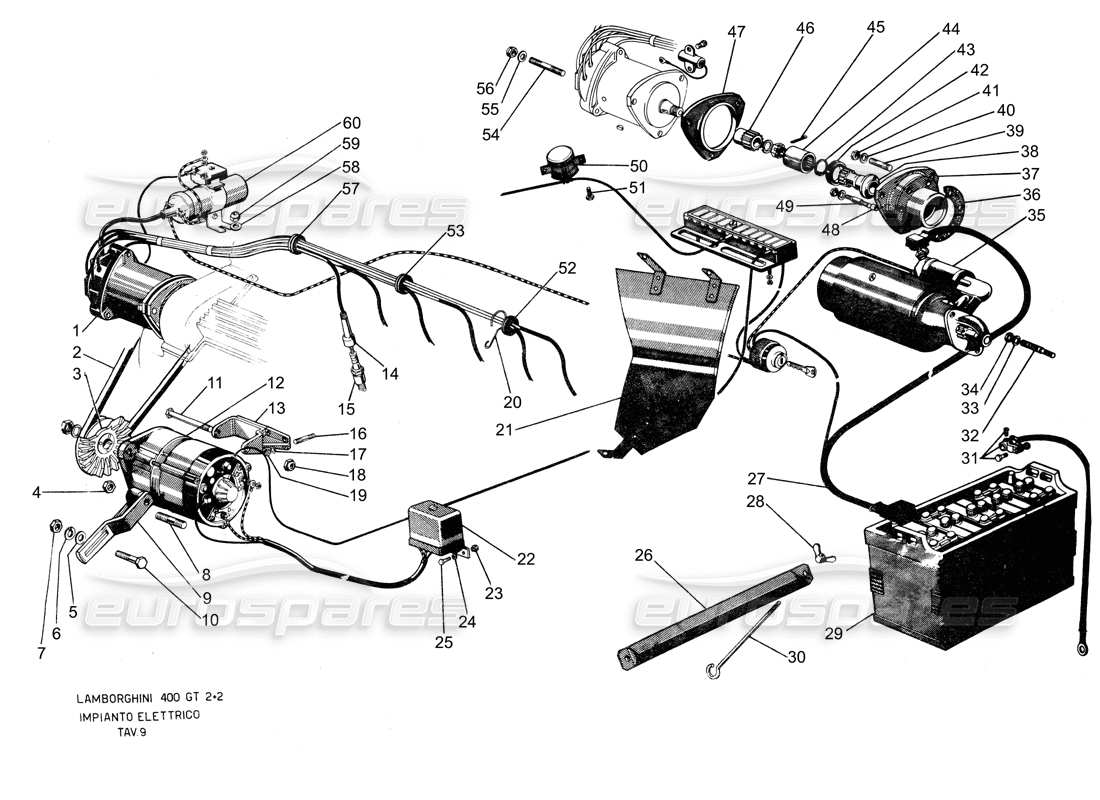 lamborghini 400 gt sistema elettrico diagramma delle parti
