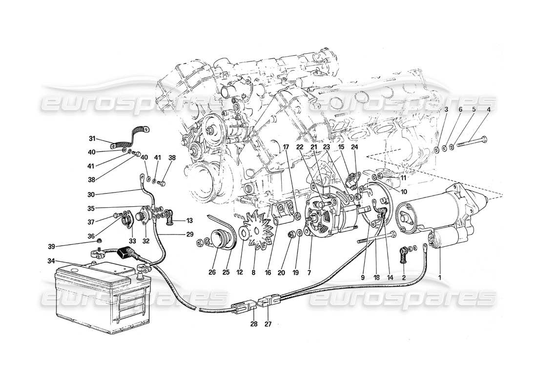 ferrari 288 gto diagramma delle parti del sistema di generazione elettrica