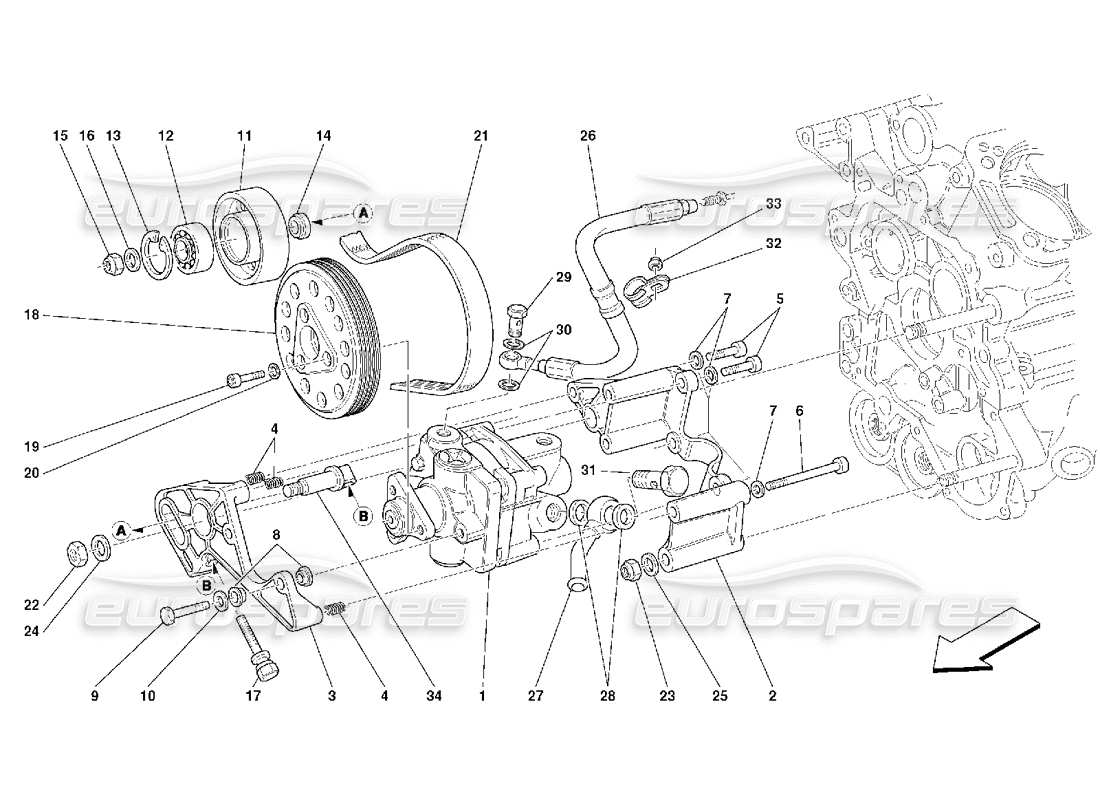 ferrari 456 gt/gta diagramma delle parti delle pompe dello sterzo idrauliche