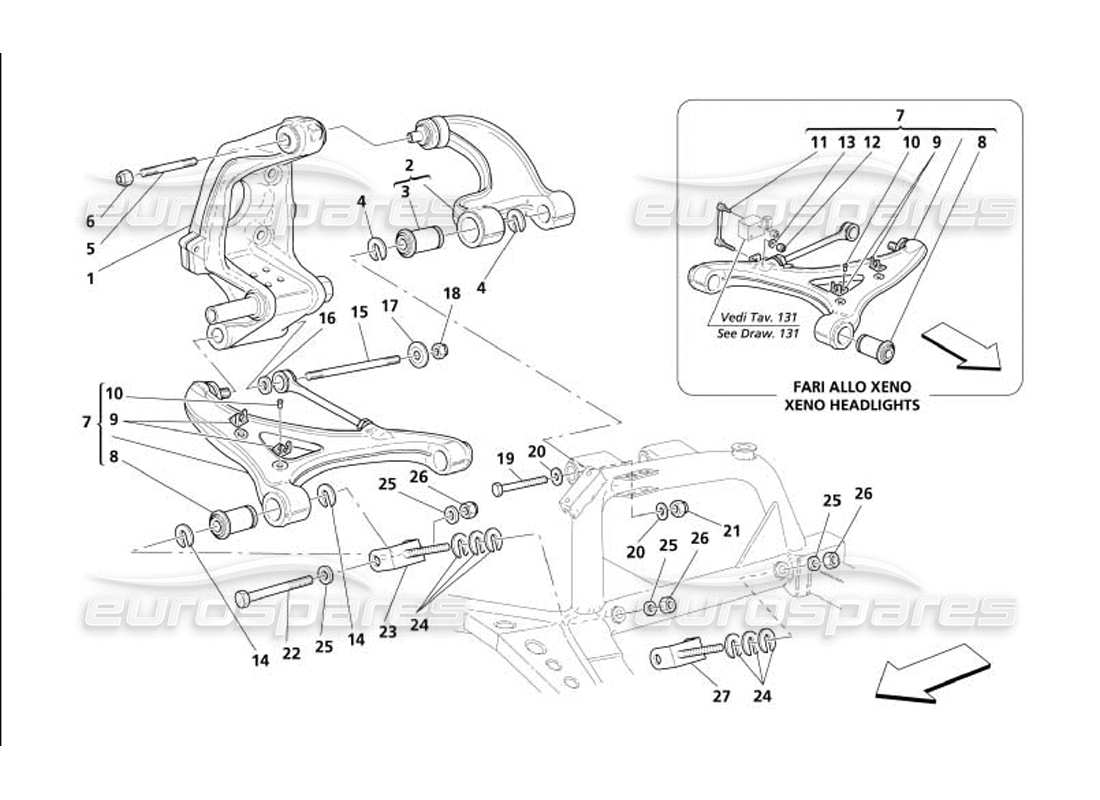 maserati 4200 gransport (2005) sospensioni posteriori - schema delle parti bracci trasversali