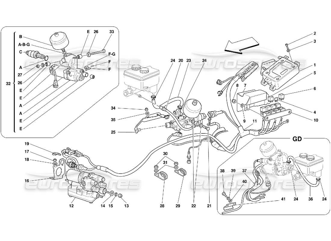 ferrari 456 gt/gta control unit and hydraulic equipment for abs system part diagram