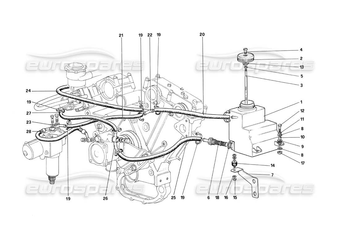 ferrari 412 (mechanical) serbatoio dell'olio del servosterzo - dispositivi autolivellanti olio-pneumatici schema delle parti con guida a destra