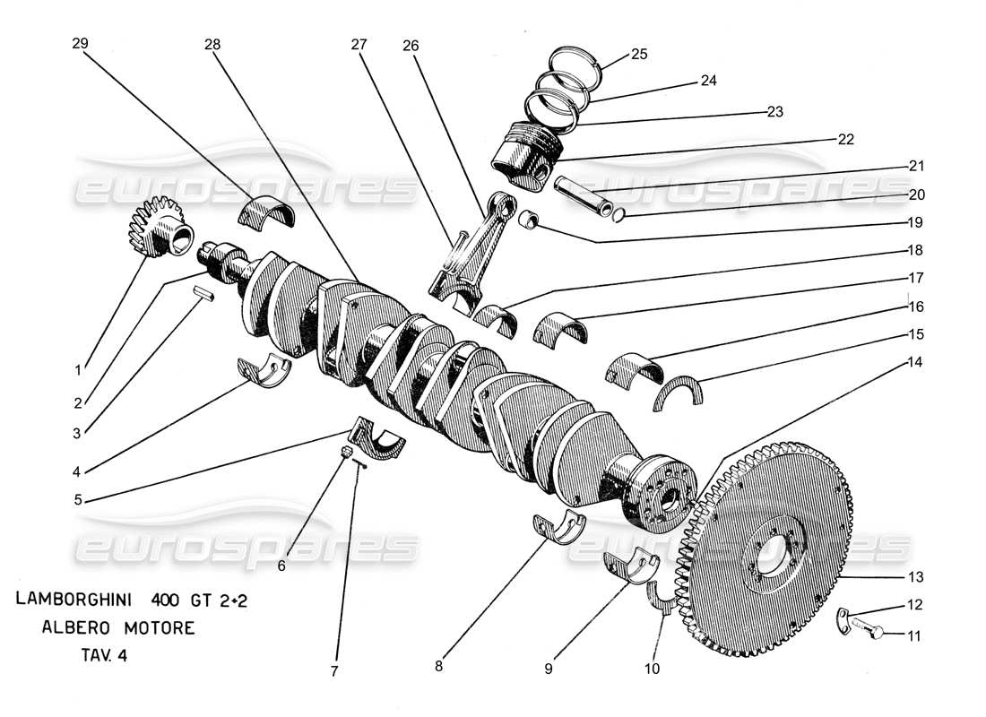 lamborghini 400 gt bielle e pistoni dell'albero motore diagramma delle parti