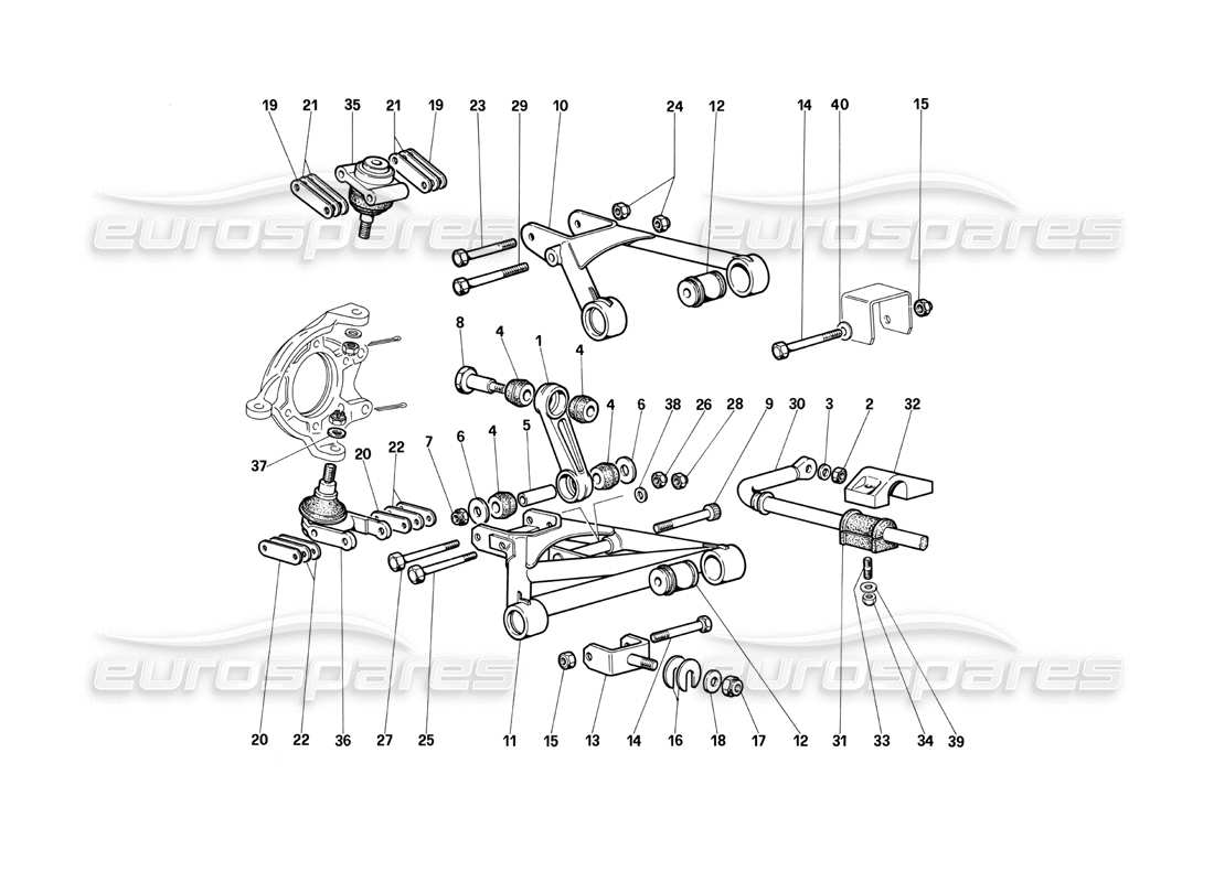 ferrari testarossa (1990) sospensione anteriore - bracci trasversali (fino alla vettura n. 75995) diagramma delle parti