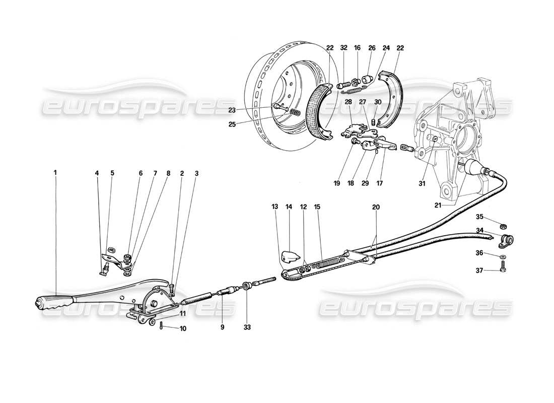 ferrari testarossa (1990) controllo freno a mano diagramma delle parti