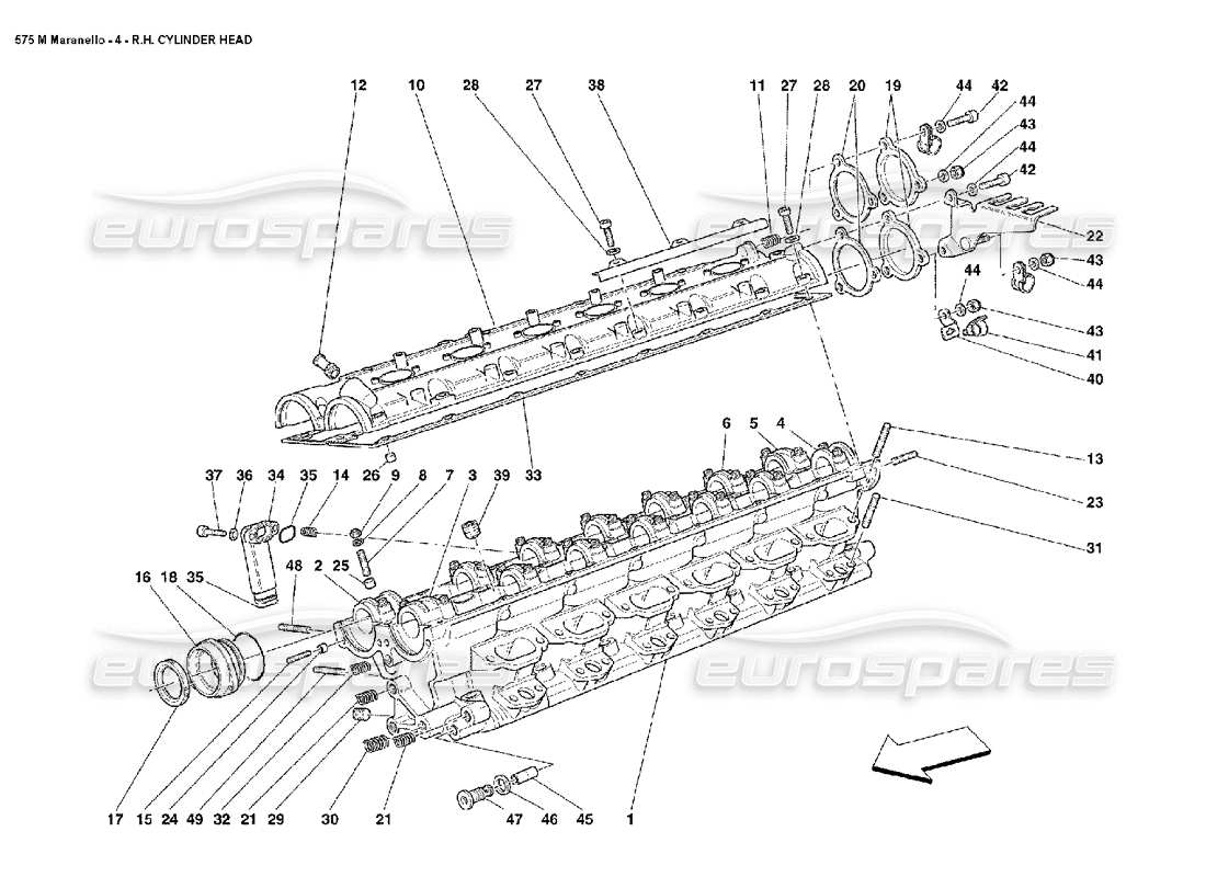 ferrari 575m maranello schema delle parti della testata destra