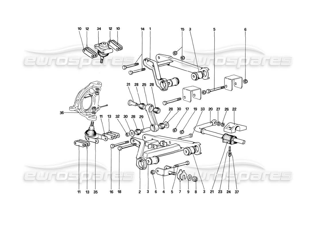 ferrari mondial 3.2 qv (1987) sospensione anteriore - bracci trasversali diagramma delle parti