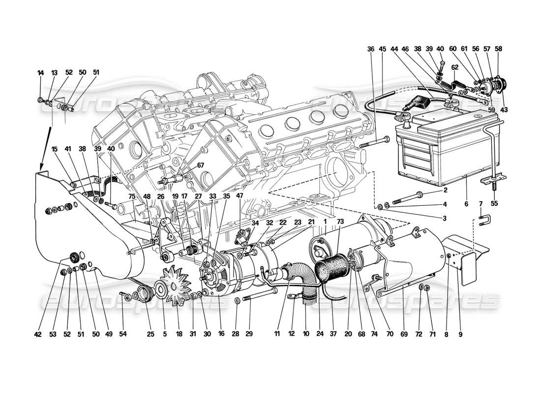 ferrari mondial 3.2 qv (1987) diagramma delle parti del sistema di generazione elettrica