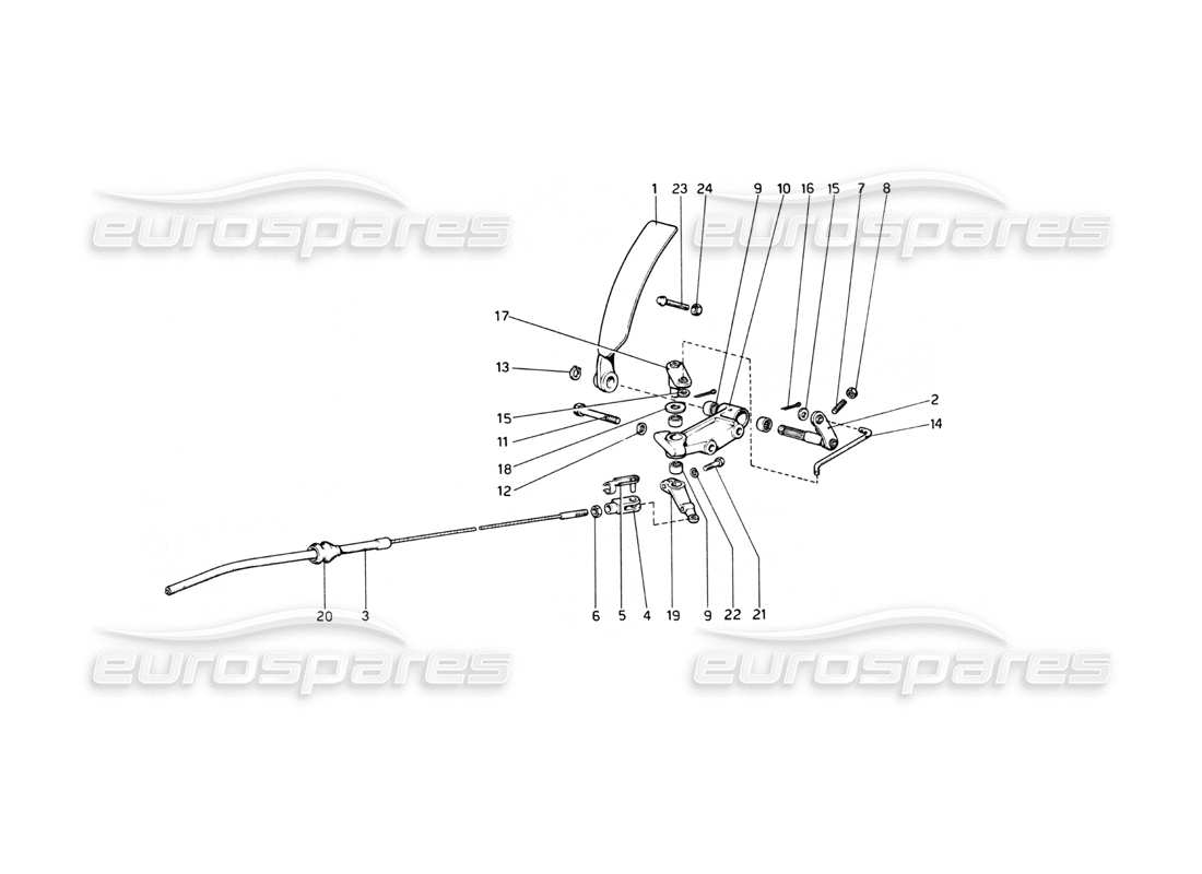 ferrari 512 bb diagramma delle parti del comando dell'acceleratore (varianti per versione rh d.).