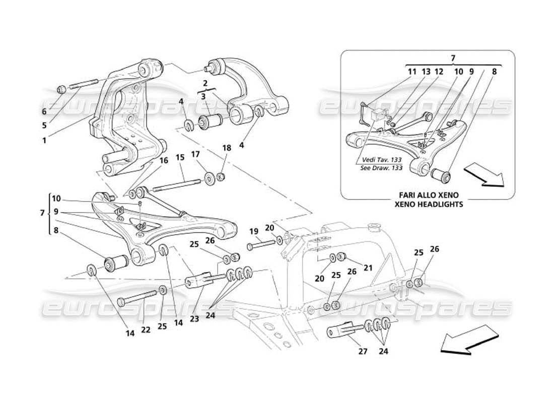 maserati 4200 spyder (2005) sospensioni posteriori - schema delle parti bracci trasversali