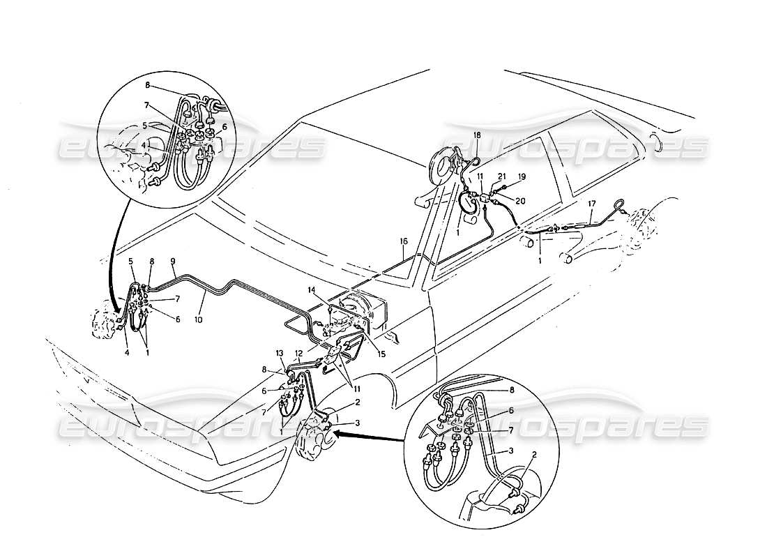 maserati biturbo 2.5 (1984) diagramma delle parti delle linee dei freni idraulici