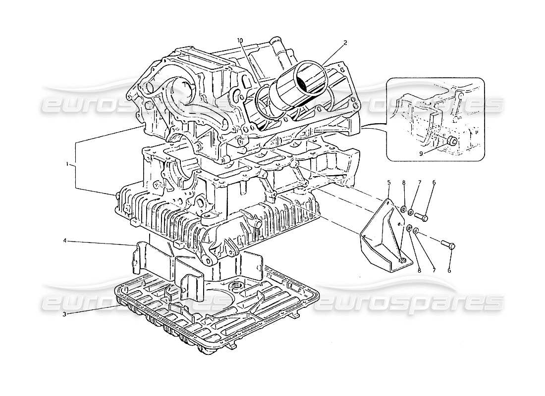 maserati biturbo 2.5 (1984) diagramma delle parti del blocco cilindri e della coppa dell'olio