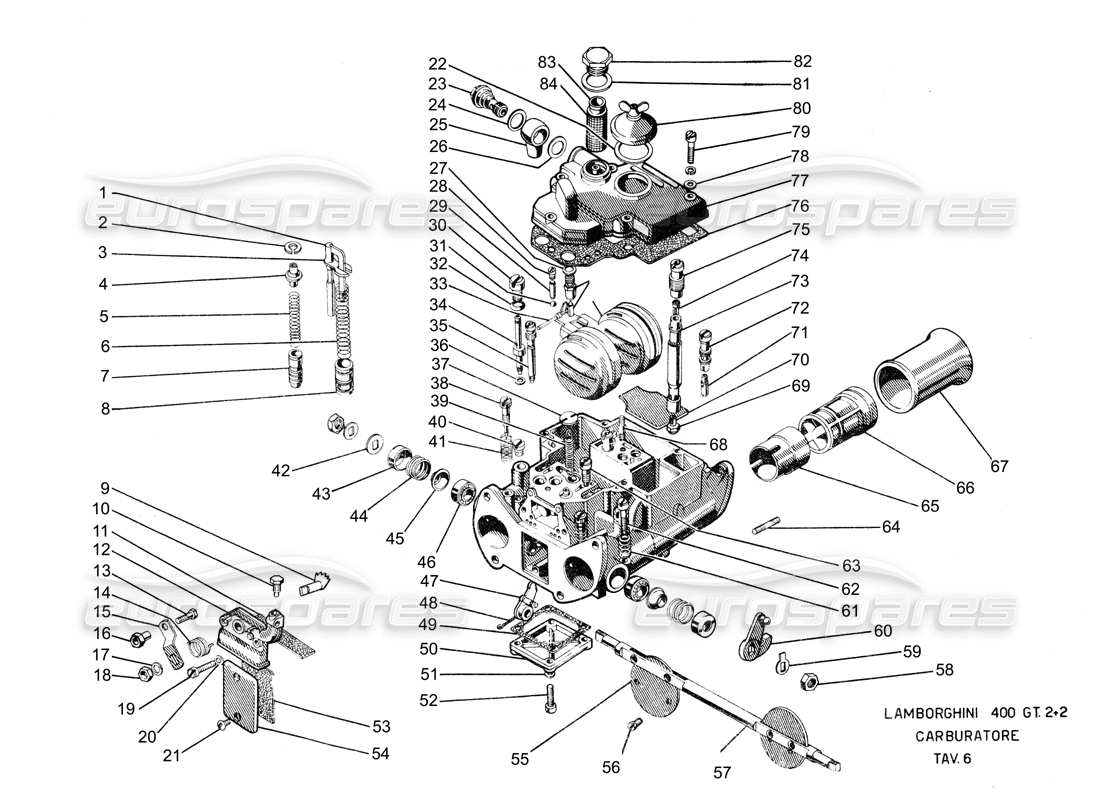 lamborghini 400 gt schema delle parti del carburatore 40dcoe doppio starter