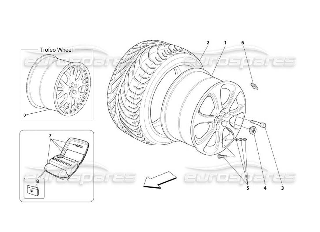 maserati 4200 spyder (2005) ruote diagramma delle parti