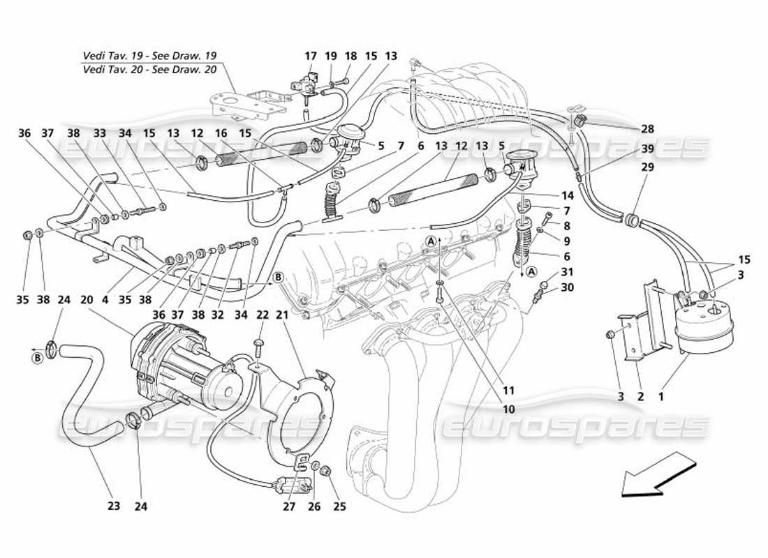 maserati 4200 spyder (2005) sistema d'aria secondaria diagramma delle parti